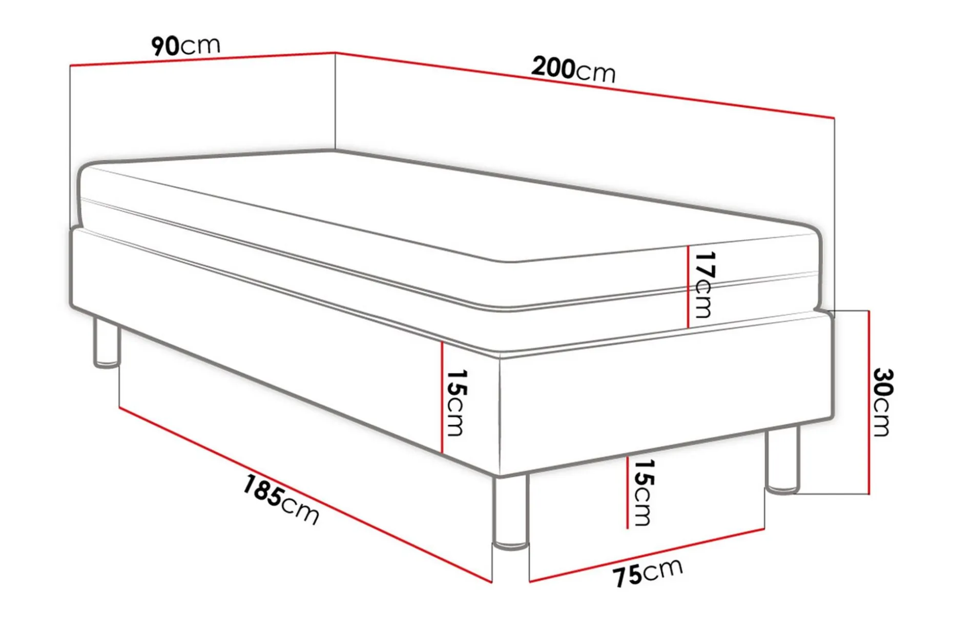 Adeliza Kontinentalseng 90x200 cm+Panel 60 cm