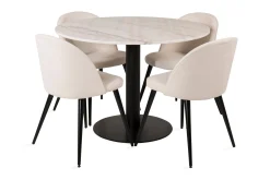 Admira Spisegruppe 106 cm Rundt Marmorbord med 4 Valera Spisestoler