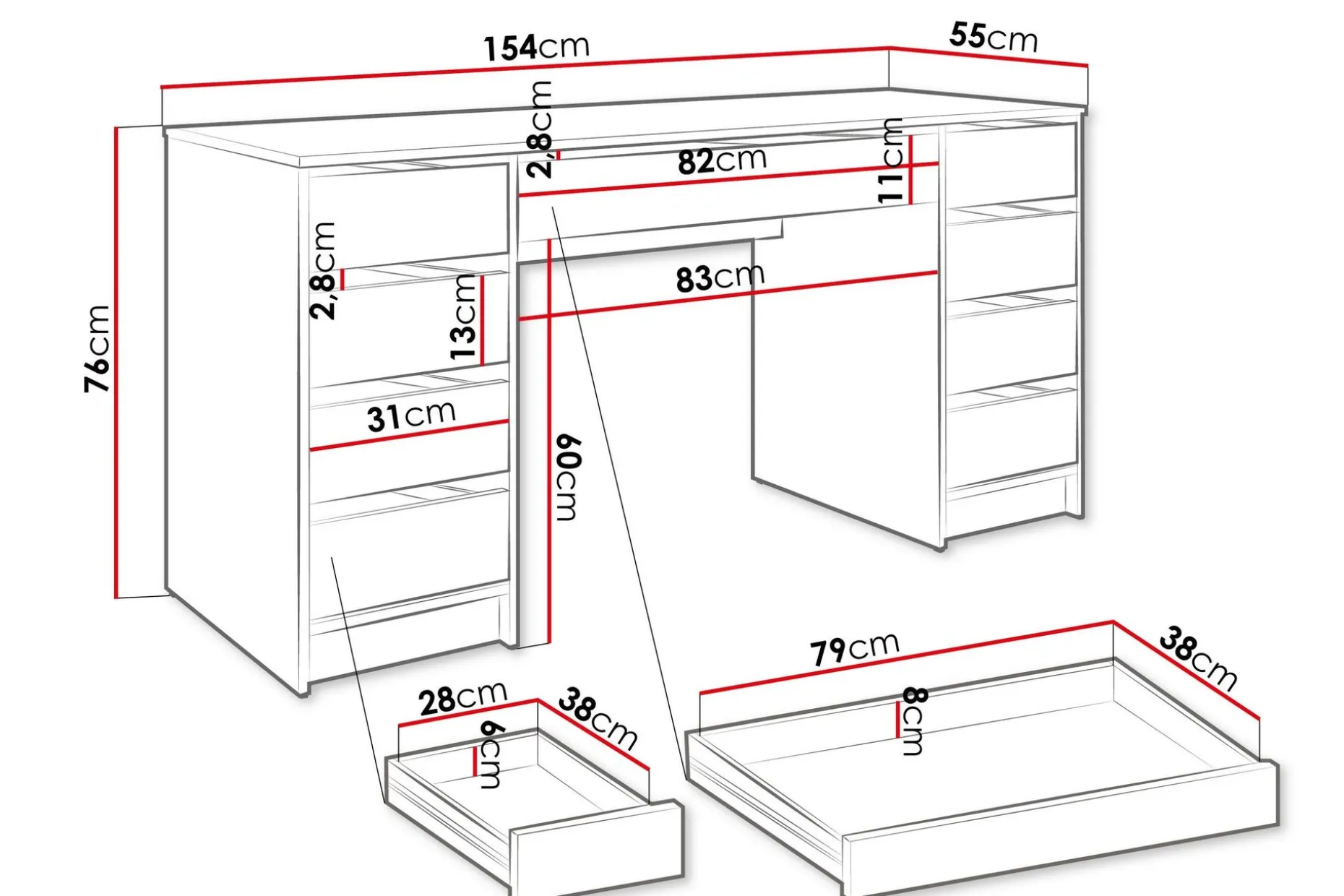 Adrash Skrivebord 55x154 cm