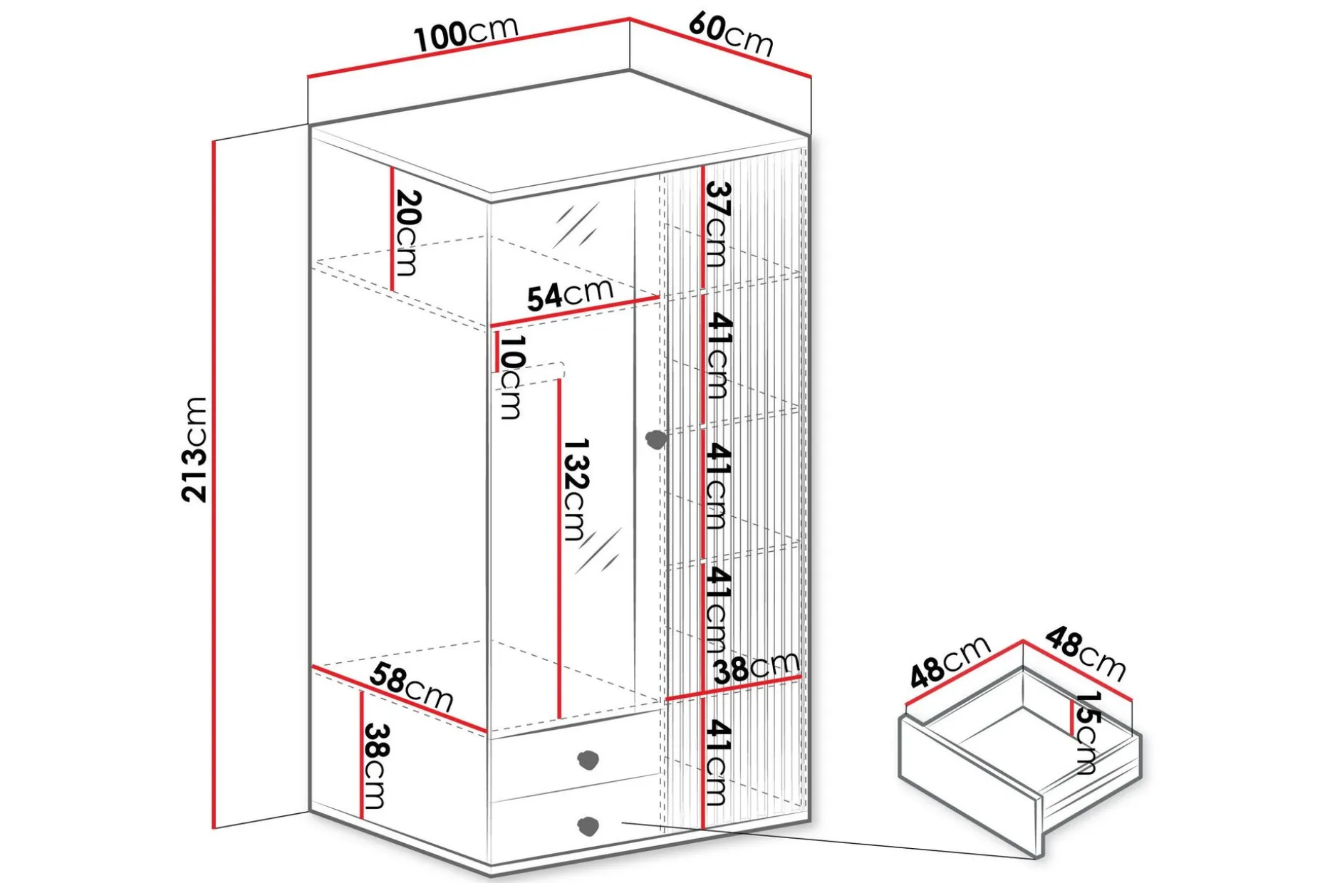 Aldbrough Garderobeskap med Speil 100x213 cm