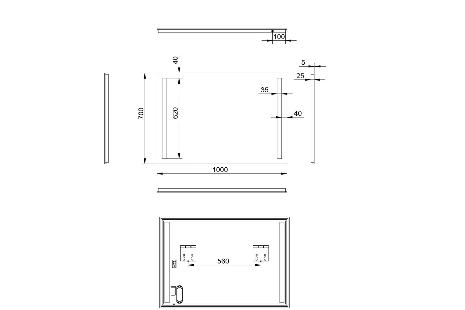 Allejaure Baderomsspeil 70 cm LED-Lys