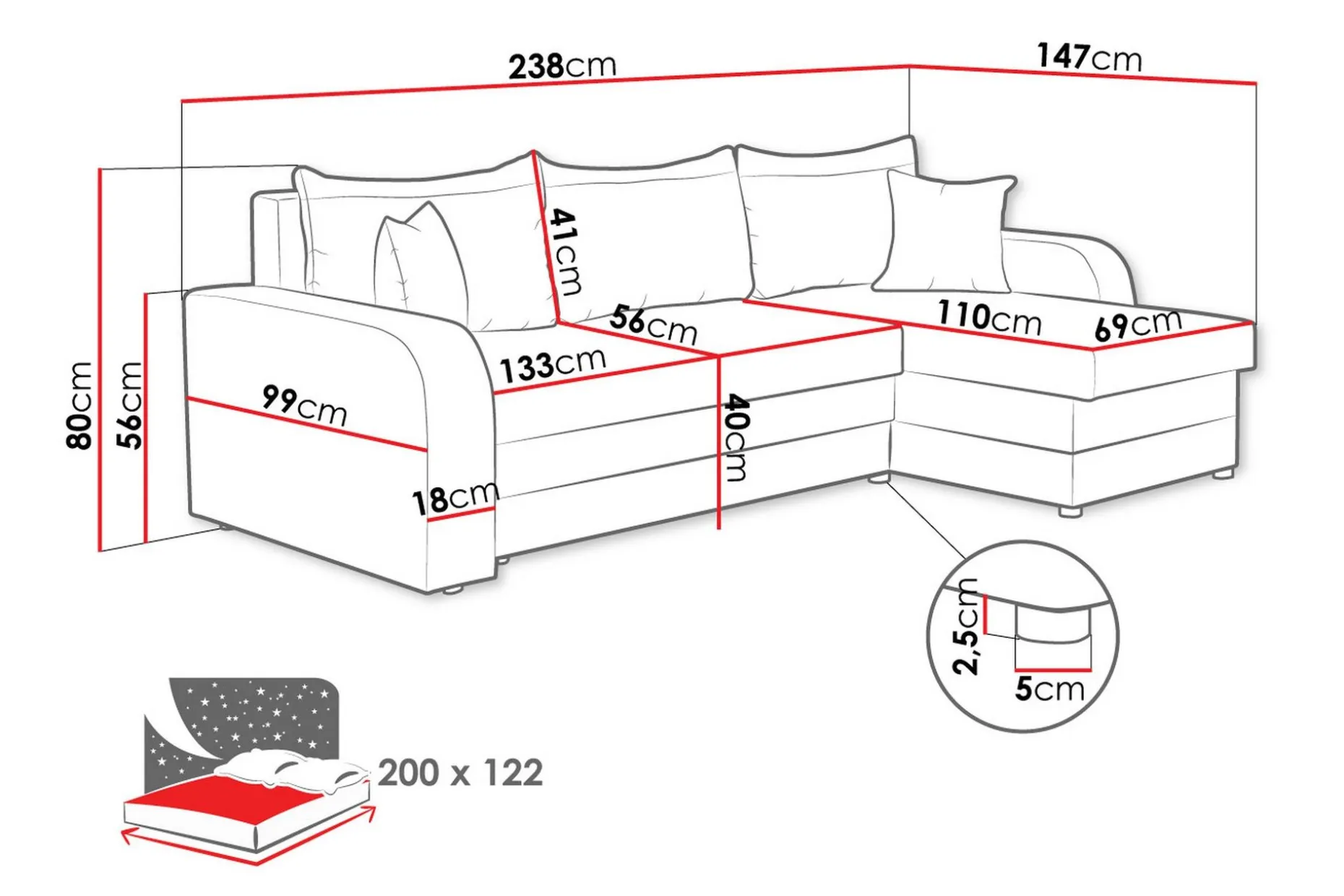 Alvared Sofa med Sjeselong 3-seter