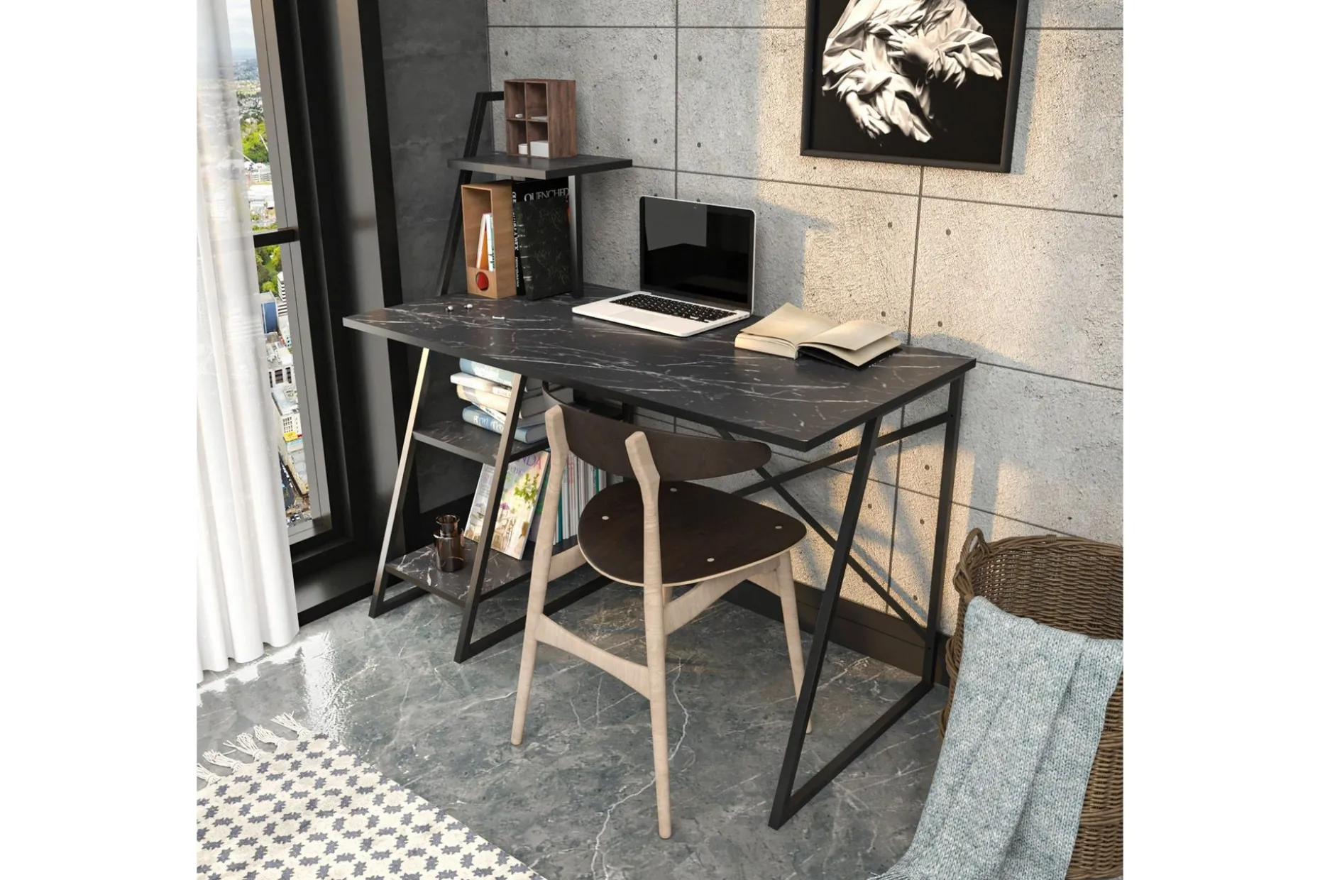 Andifli Skrivebord 60x120x120 cm med oppbevaring