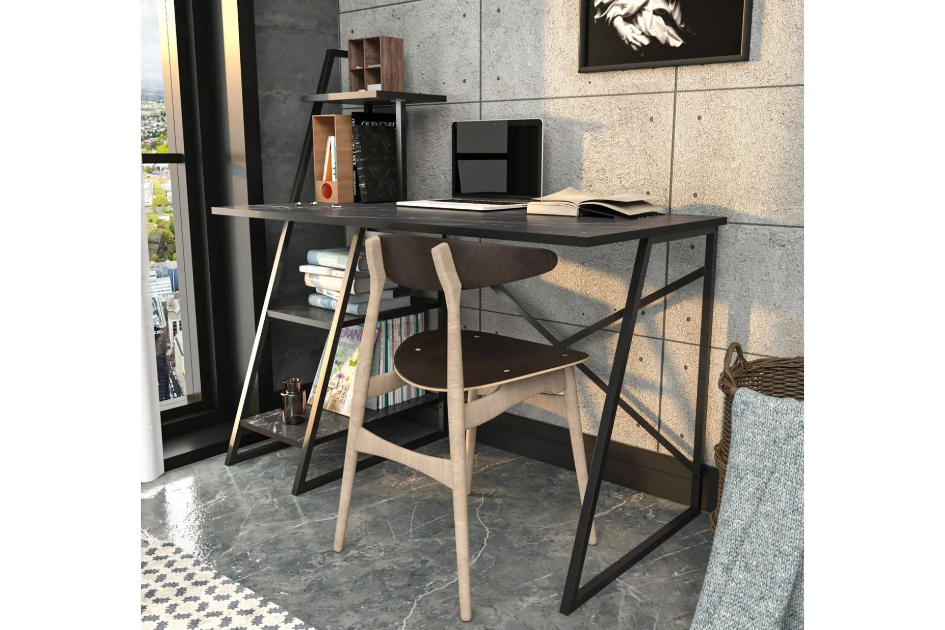 Andifli Skrivebord 60x120x120 cm med oppbevaring