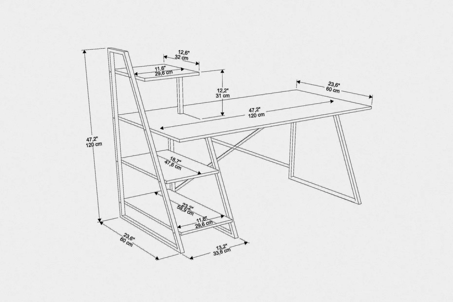 Andifli Skrivebord 60x120x120 cm med oppbevaring