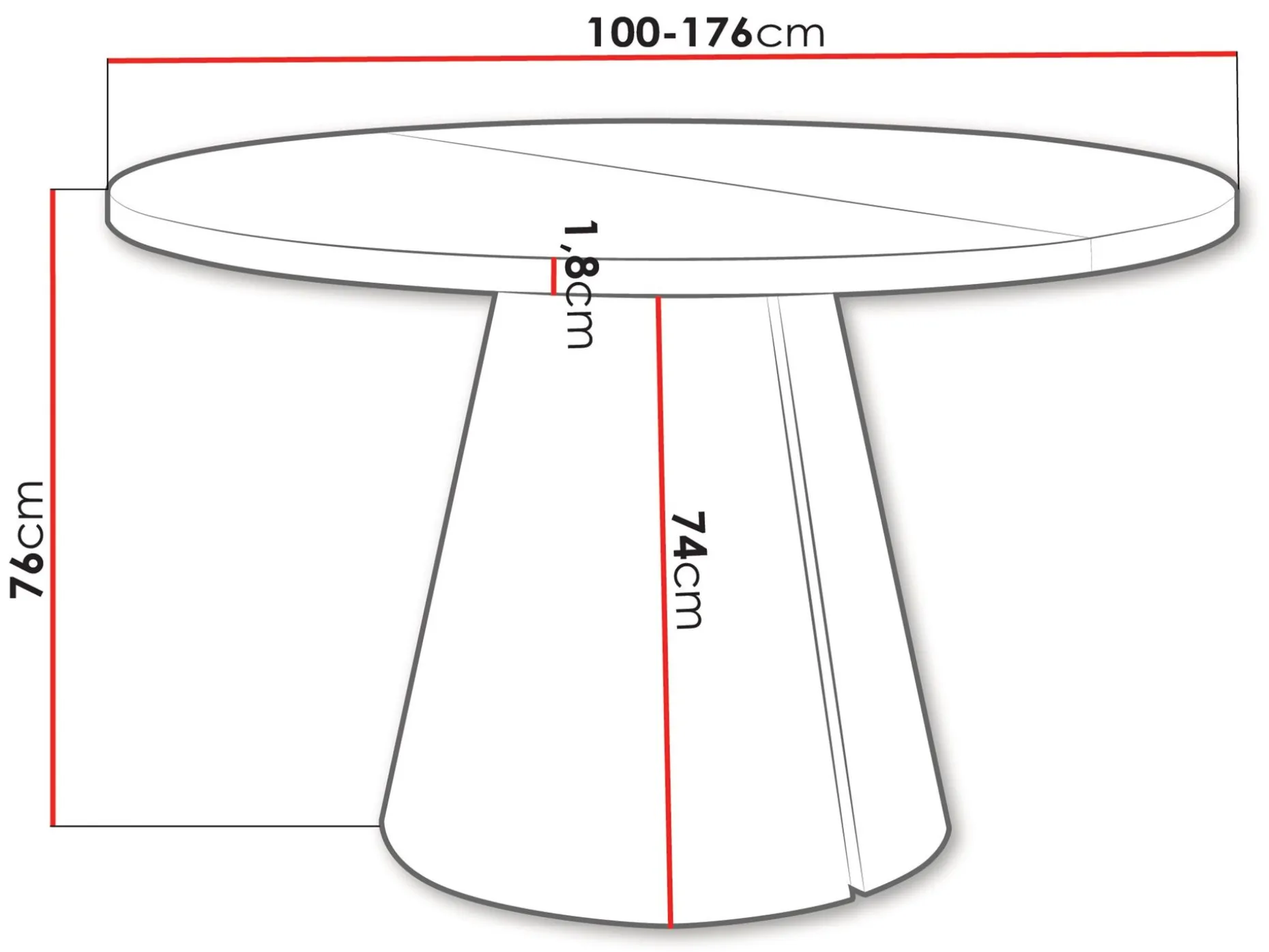 Aurion Spisebord rundt uttrekkbart 100-174 cm