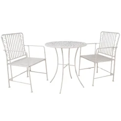 Balkongsett HOME4YOU Jasmine bord og 2 stoler antikkhvitt metall