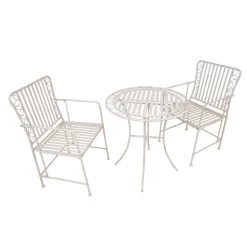 Balkongsett HOME4YOU Jasmine bord og 2 stoler antikkhvitt metall