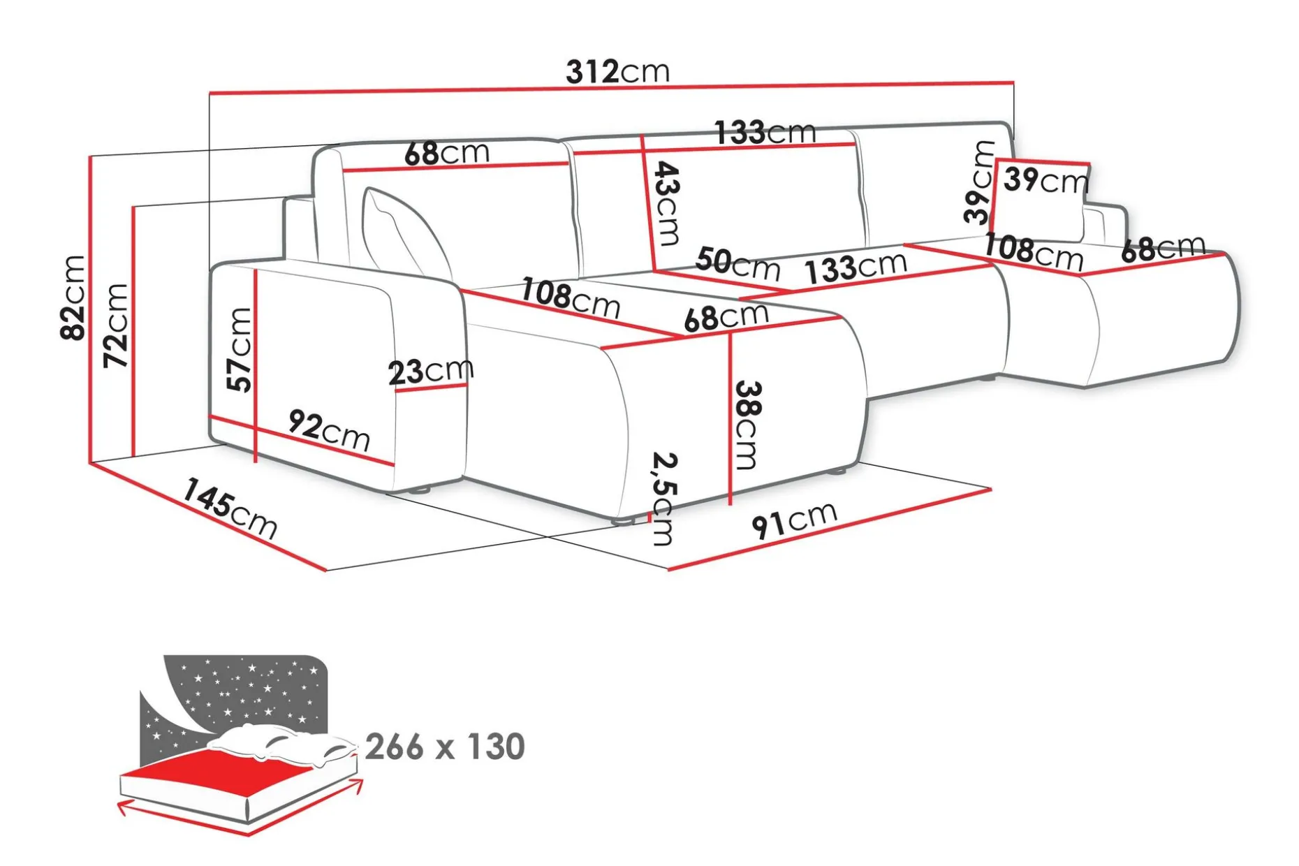 Barile Sofa Dobbeldivan 4-seter