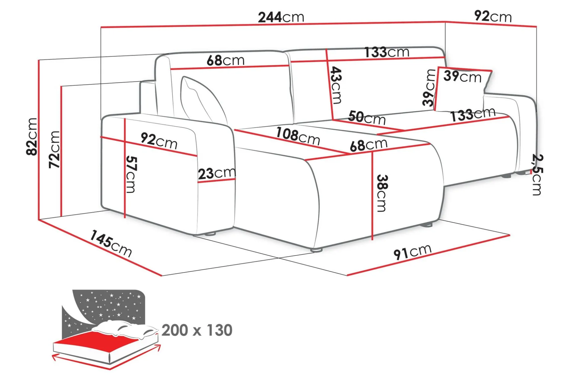 Barile Sofa med Divan 3-seter