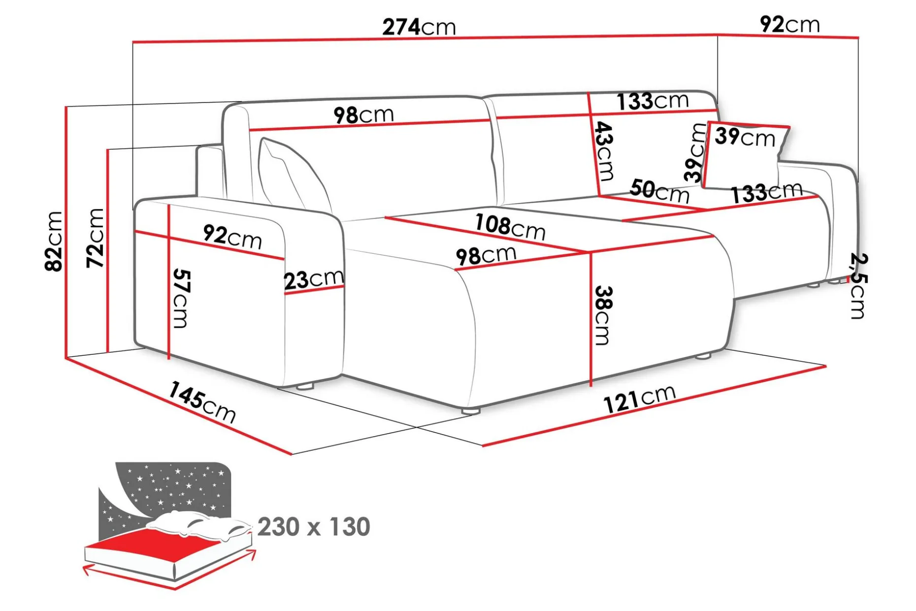 Barile Sofa med Divan 3-seter