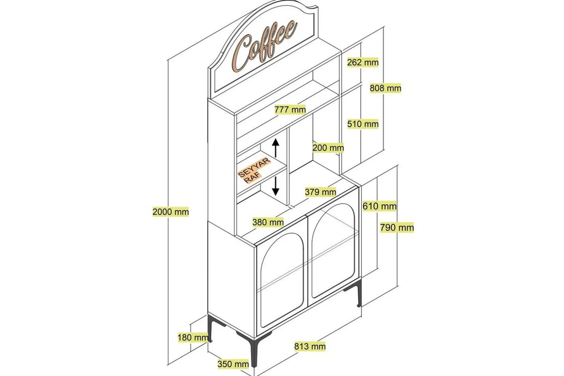 Bar Kaffeskap Hazim To Hvit / Svart