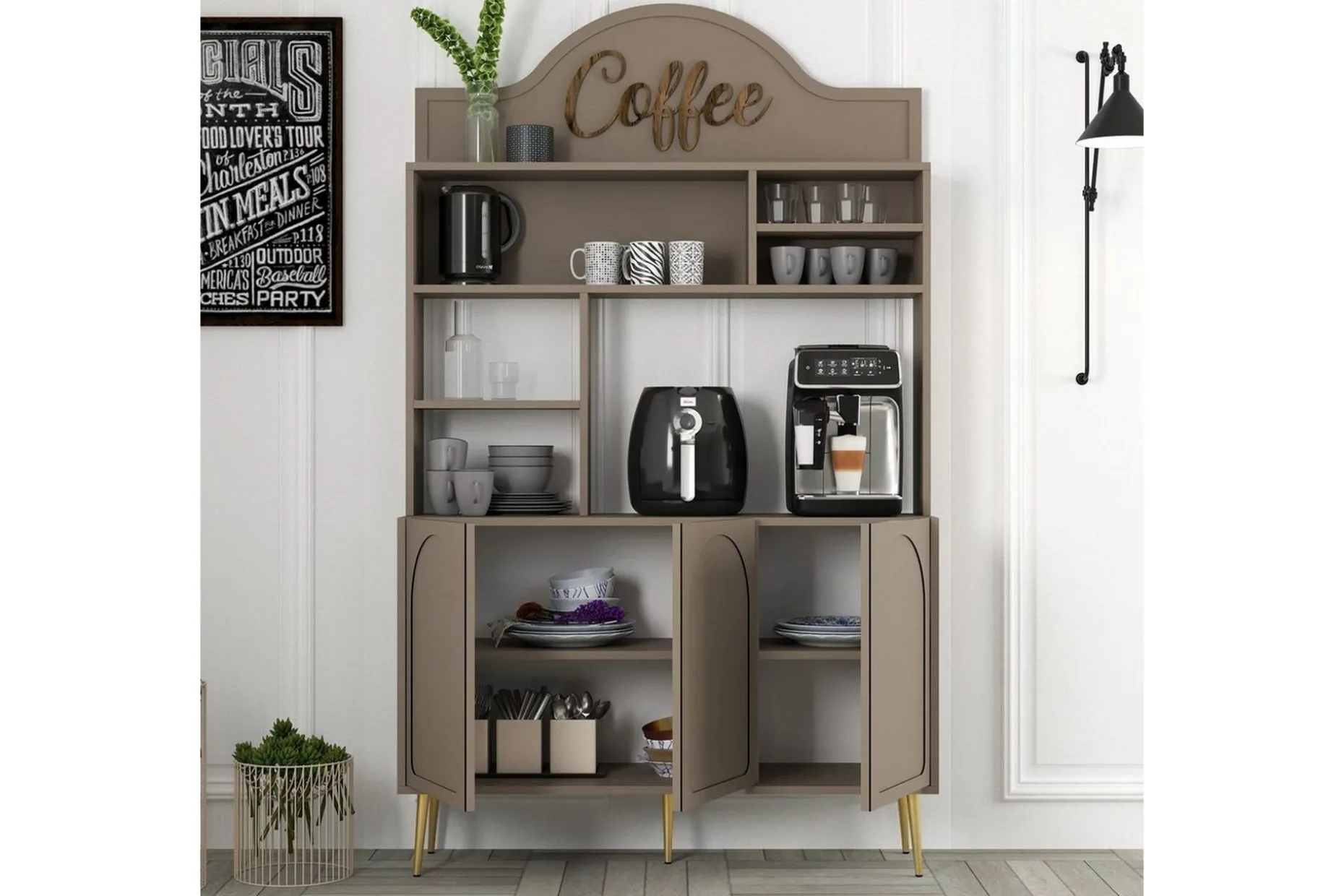 Bar Kaffeskap Hazim Tre Atlas / Gull