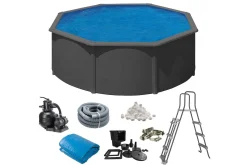 Basseng Stål Swim & Fun Grunnleggende rund Ø360 x 120 cm, Antrasittgrå
