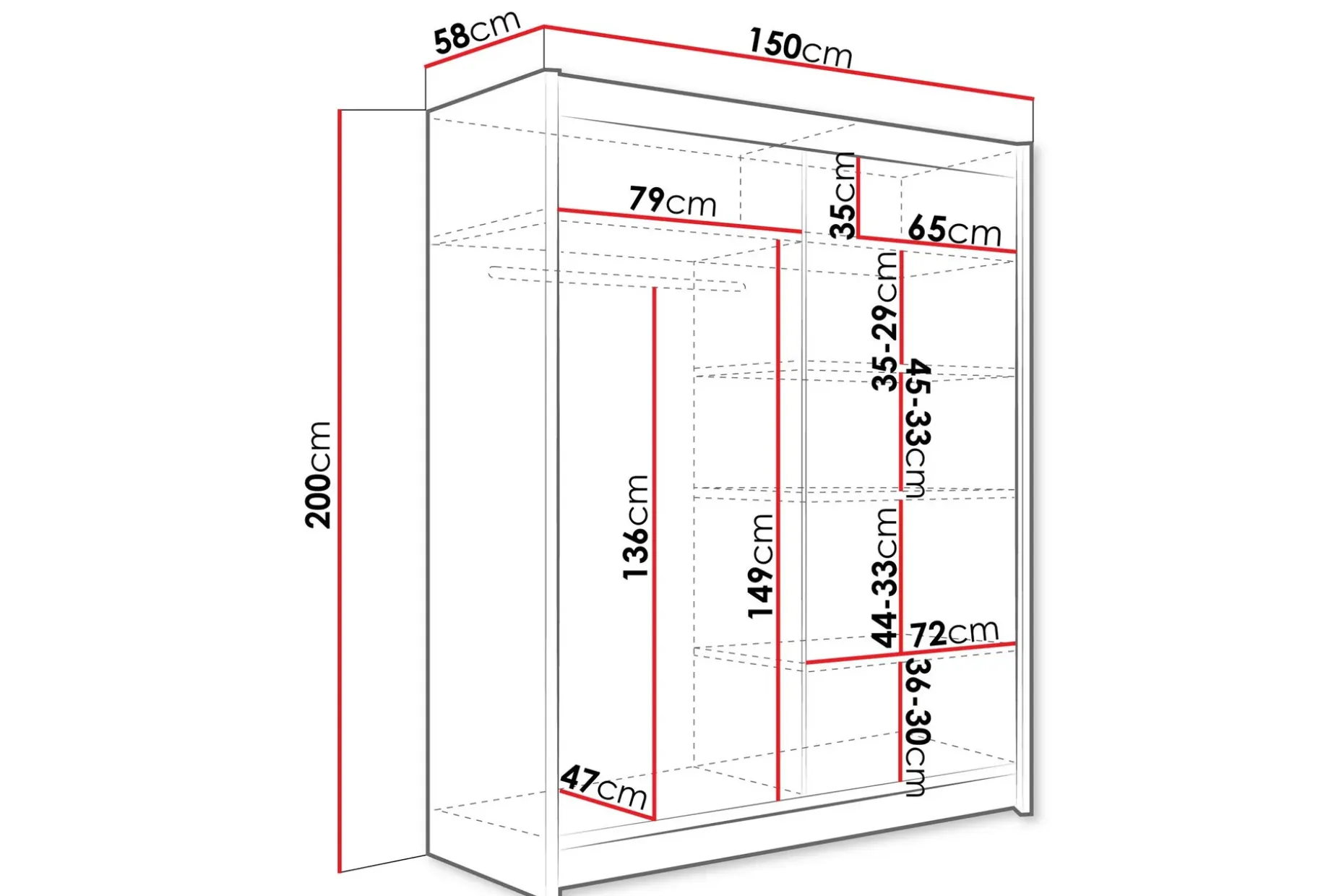 Bay Garderobe Med Speil 150x200 cm