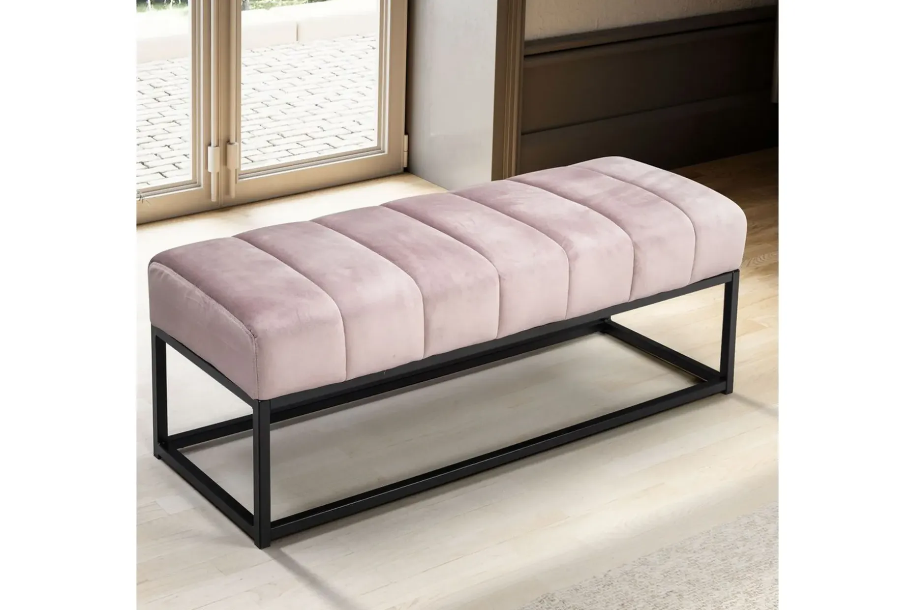 Benke Wohnling fløyelstrukket moderne quiltet elegant metallramme Rosa