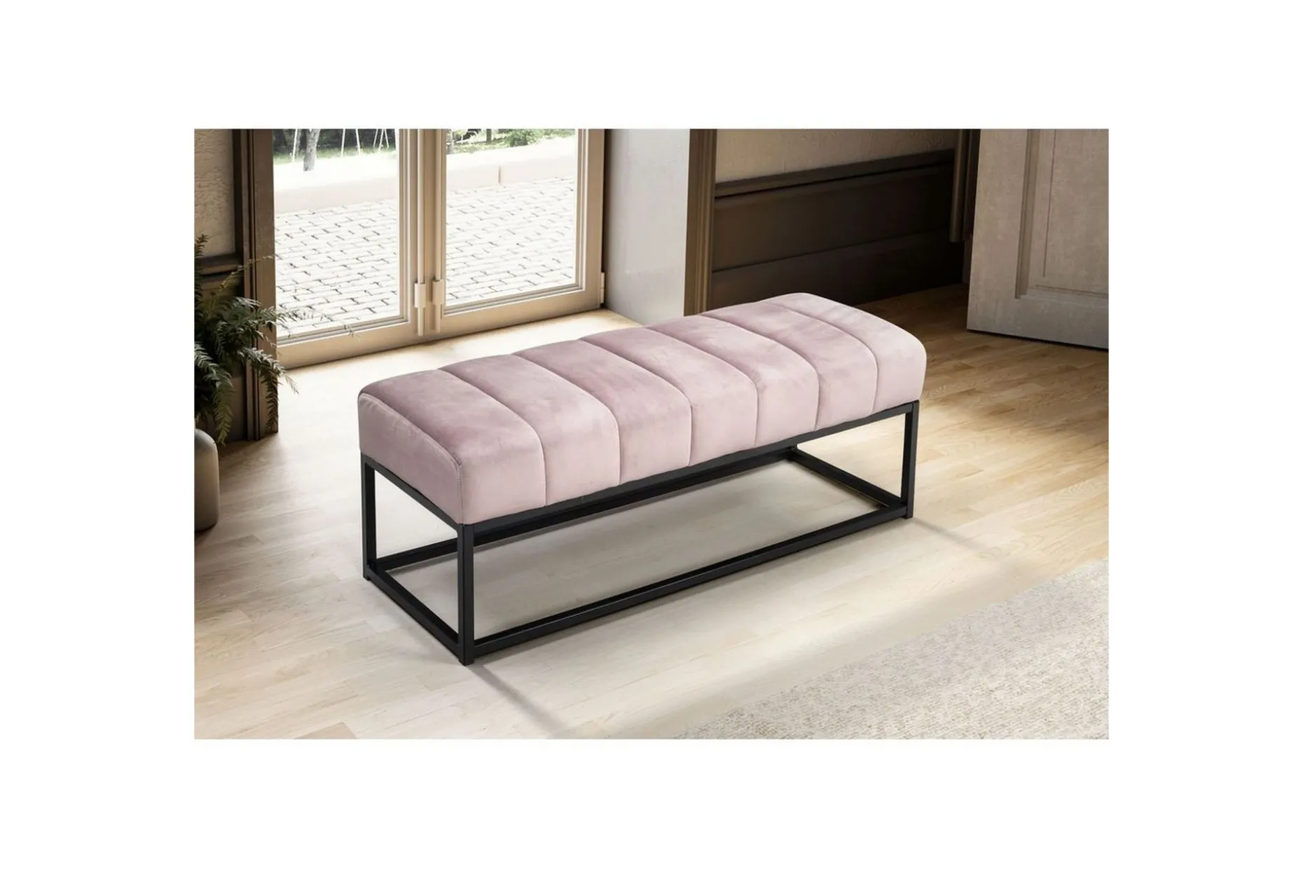 Benke Wohnling fløyelstrukket moderne quiltet elegant metallramme Rosa