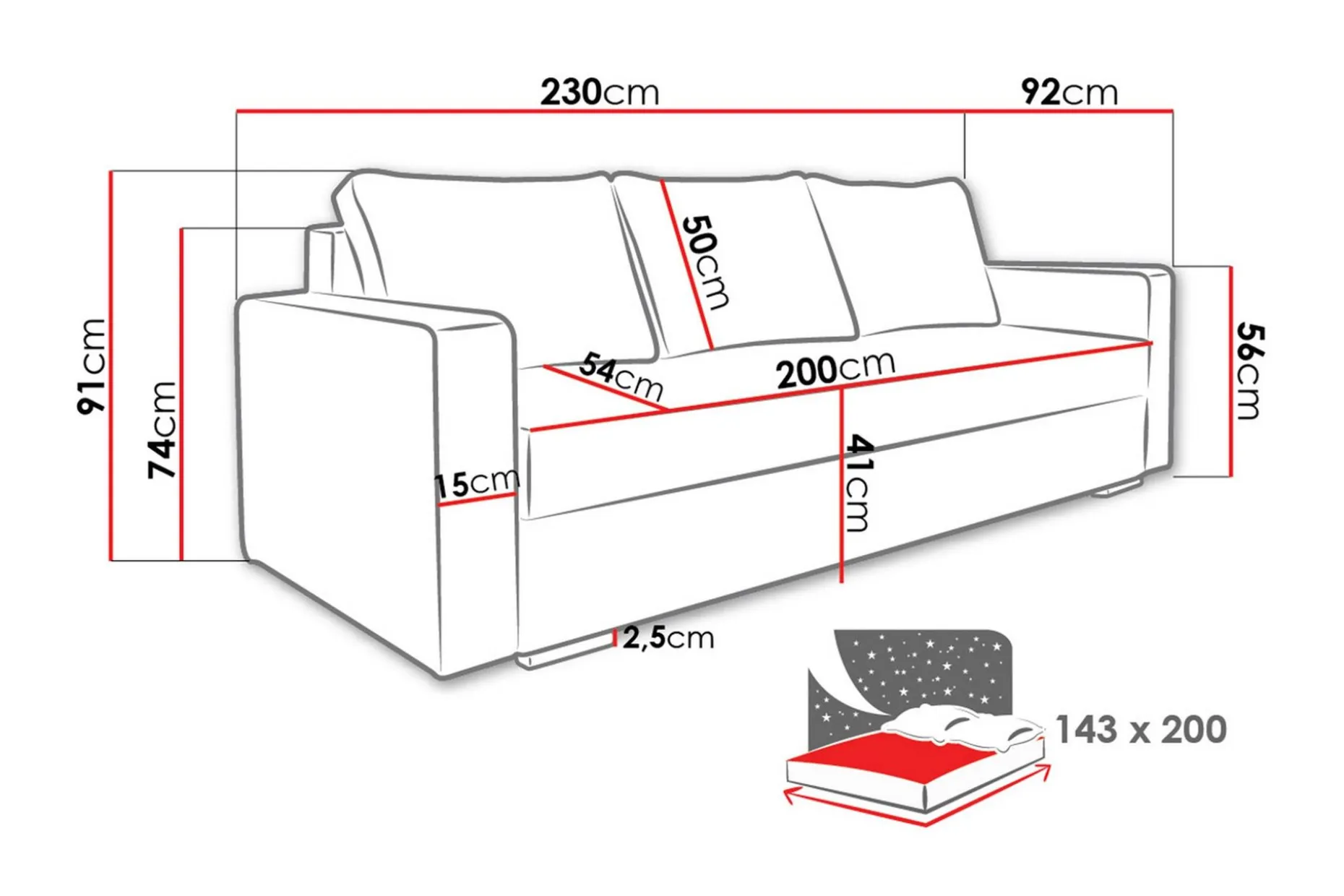 Beno Sovesofa 230x92x91 cm