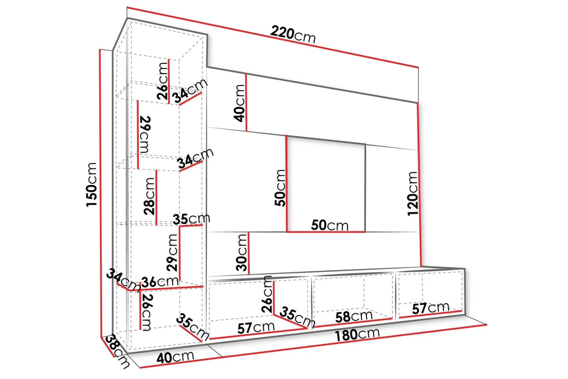 Bernice Tv-Skap 220x38 cm