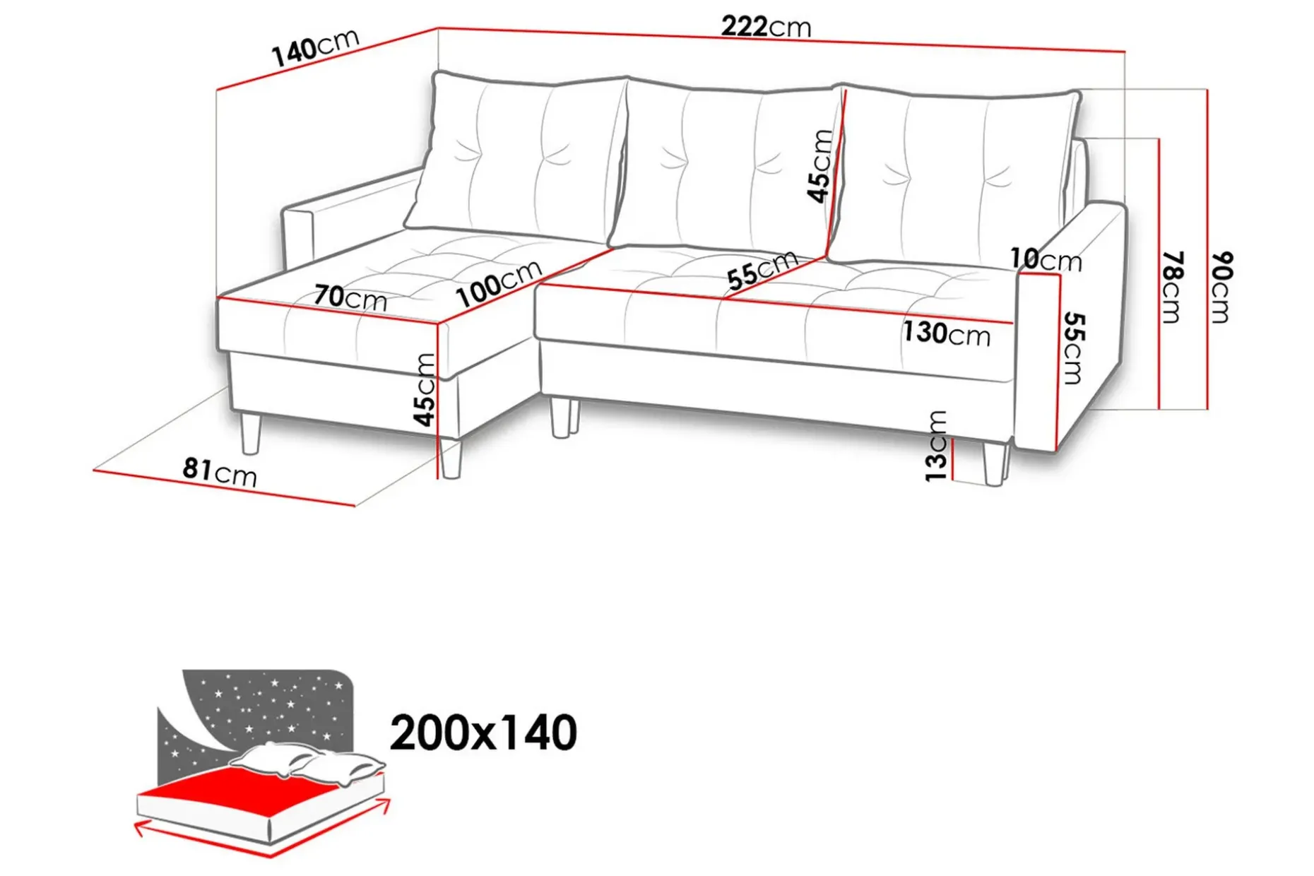 Bodo Divansovesofa 222x140x90 cm