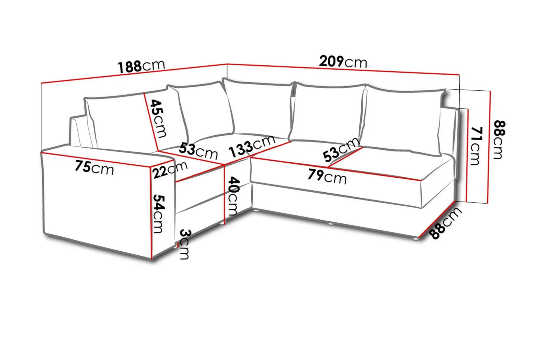 Bono Hjørnesofa 210x190x80 cm