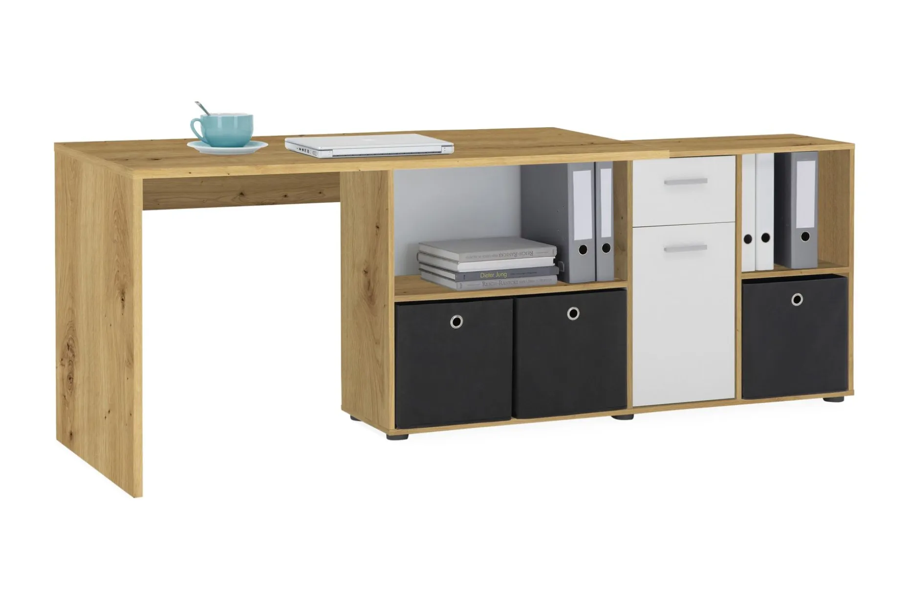 Brizleth Hjørneskrivebord 136 cm Buet med Oppbevaring