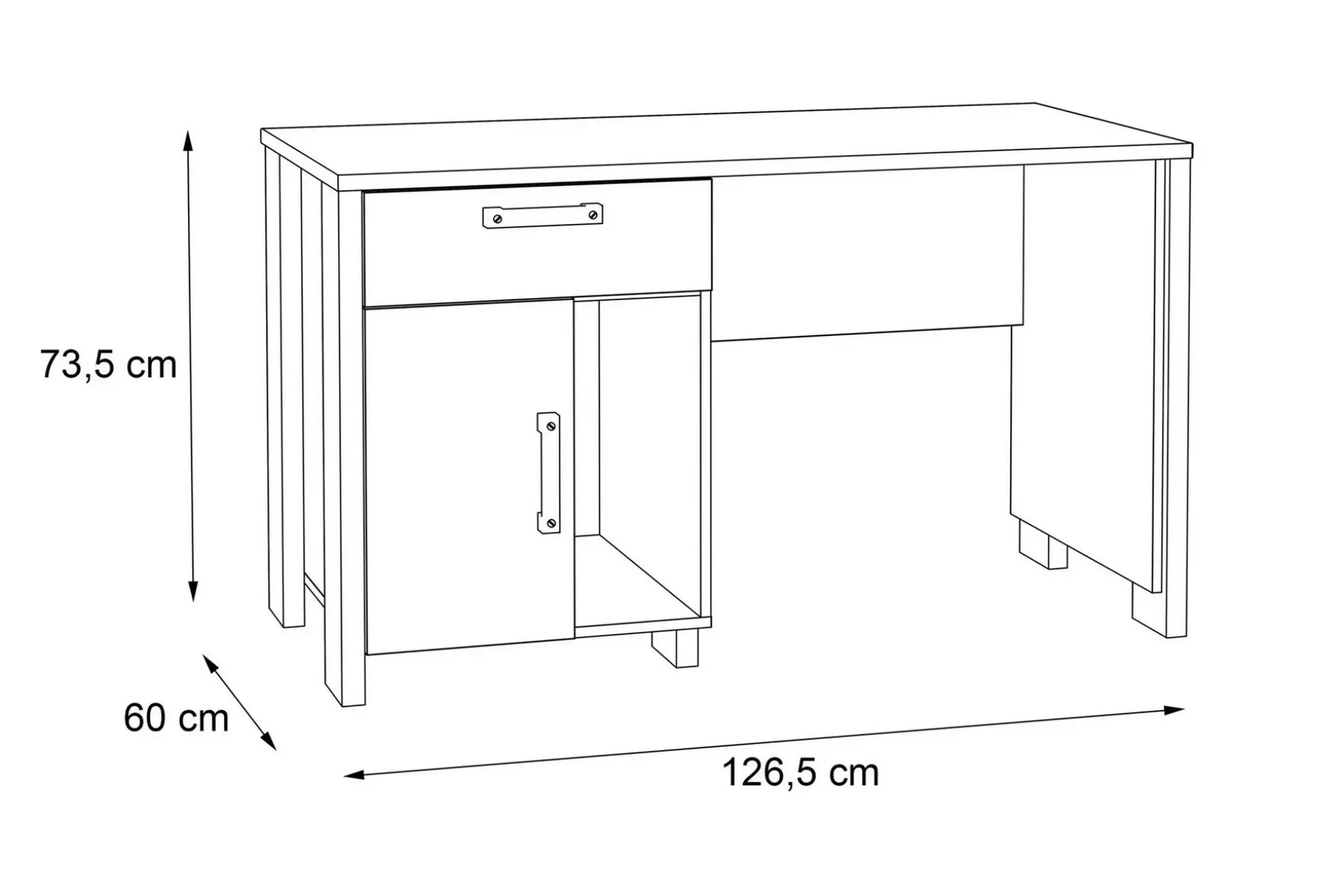 Cadle Skrivebord 127 cm med Oppbevaringsskuff + Skap