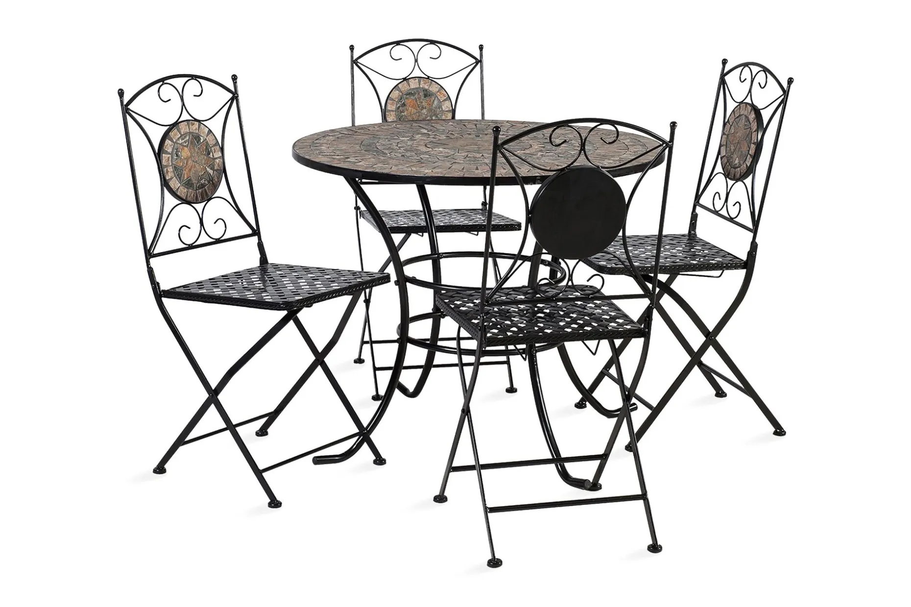 Cafesett MOSAIC bord og 4 stoler metall/svart