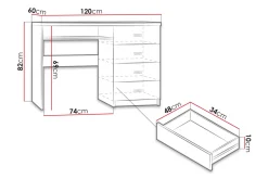 Castillia Skrivebord 120 cm med Oppbevaring 4 Skuffer + Hyll