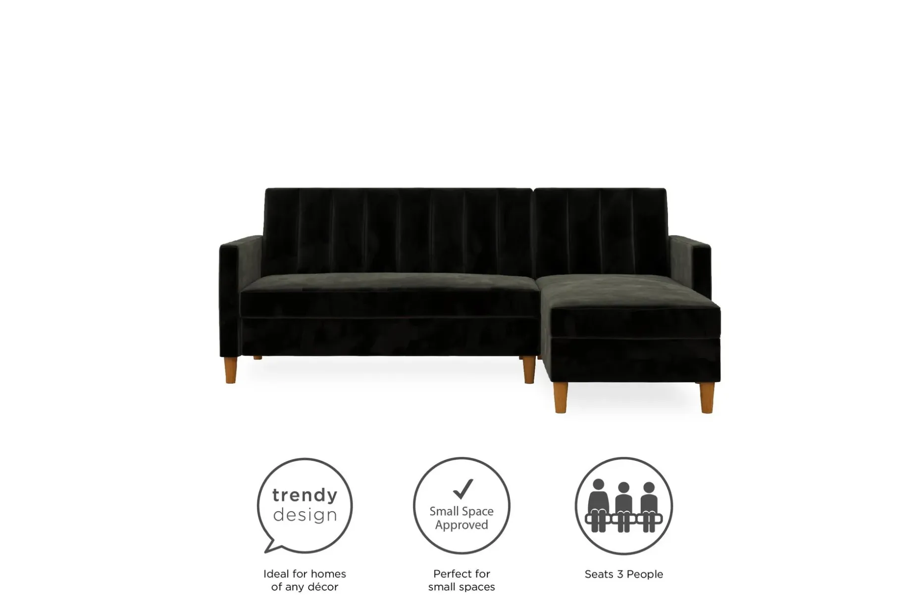 Celine 3-sits Divansovesofa Fløyel/Svart
