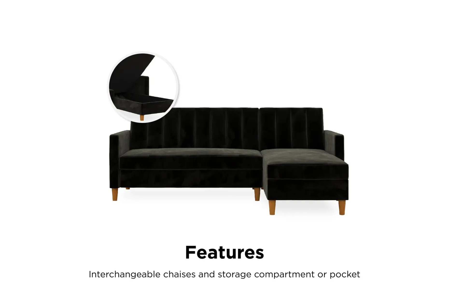 Celine 3-sits Divansovesofa Fløyel/Svart