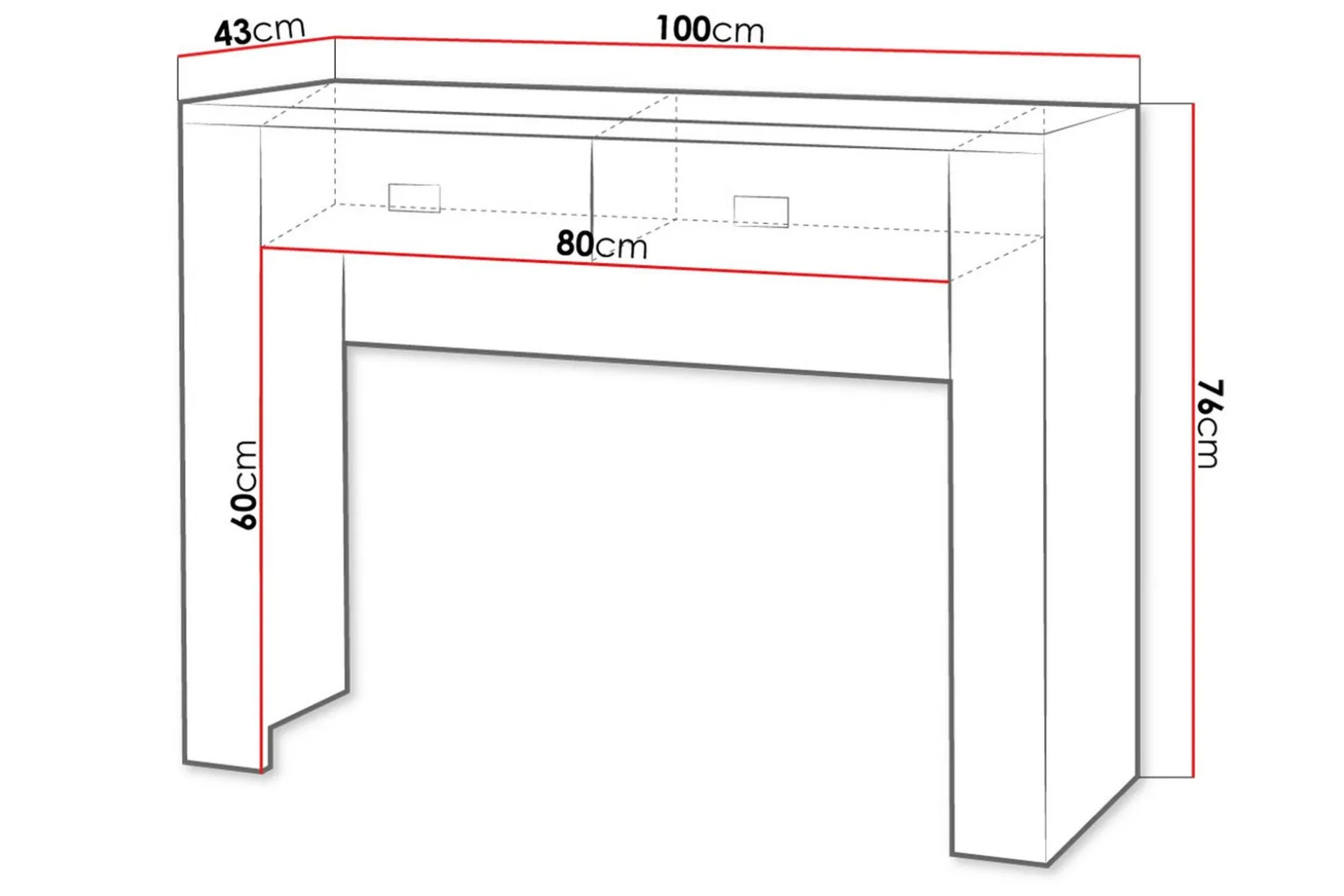 Cezar Sminkbord 100x43x76 cm Ek