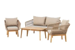 Chania sofagruppe 2-seters sofa + 2 lenestoler med bord utendørs