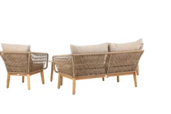 Chania sofagruppe 2-seters sofa + 2 lenestoler med bord utendørs