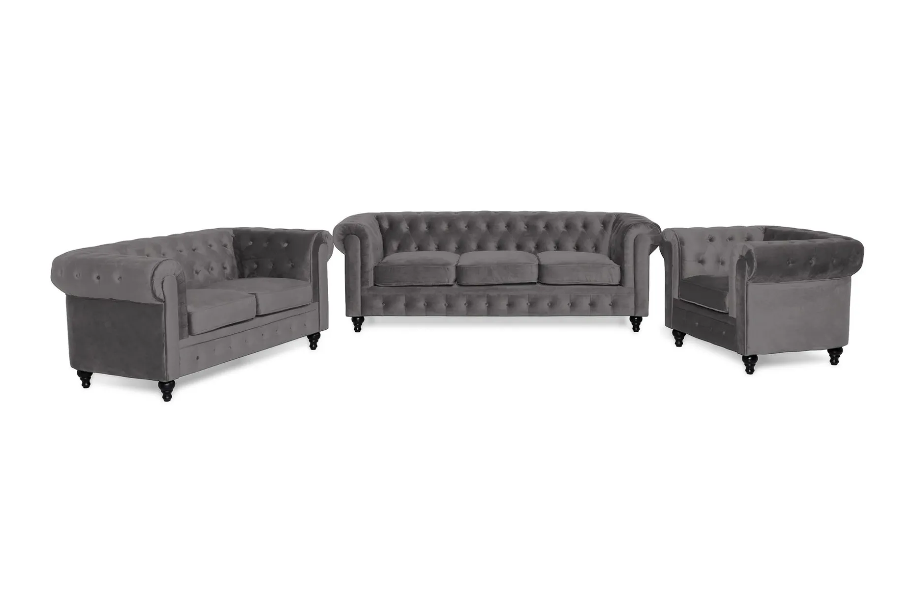 Chesterfield Luksus Sofagruppe 3+2+1 i Fløyel