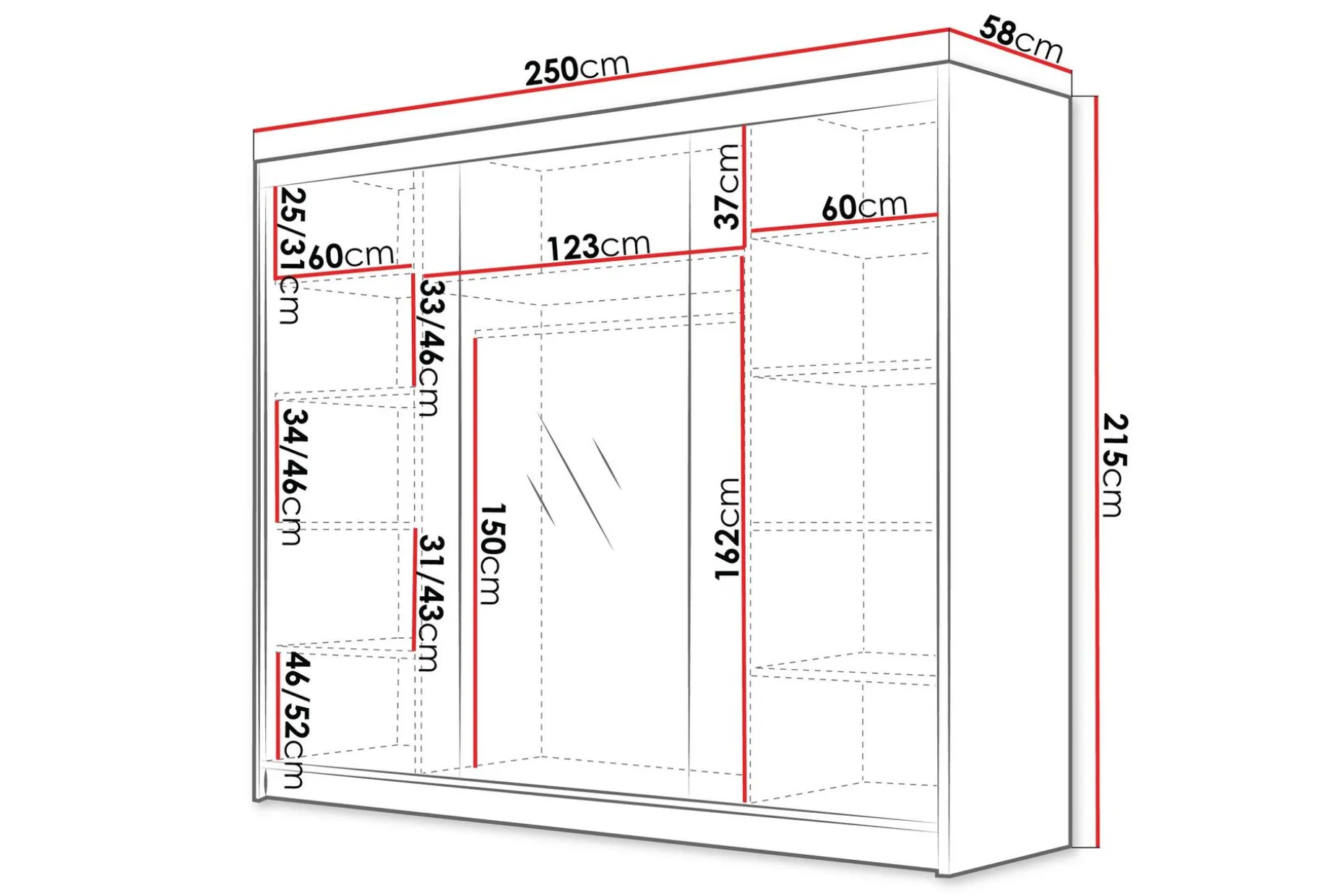 Cinerea Garderobe med Speil 250x215 cm