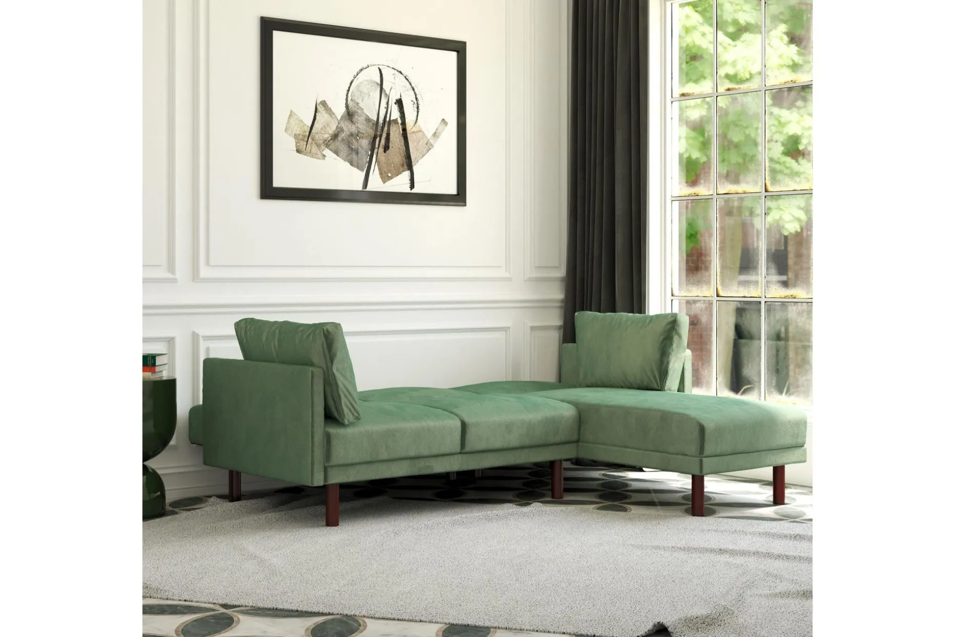 Clair 3-seters Sovesofa med Sjeselong Justerbar Fløyel/Grønn