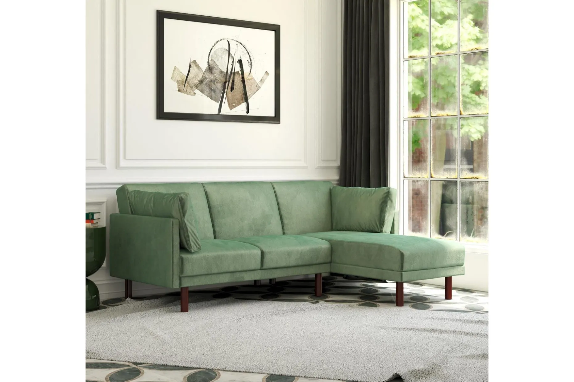 Clair 3-seters Sovesofa med Sjeselong Justerbar Fløyel/Grønn