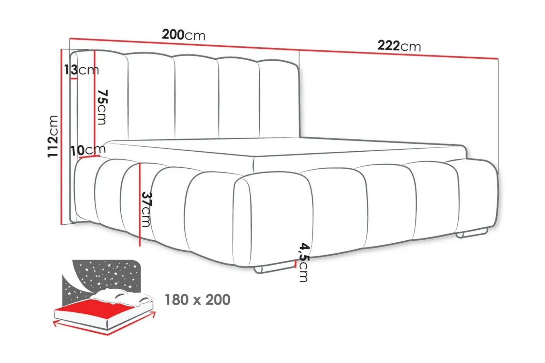 Cleaton Sengeramme 180x200 cm
