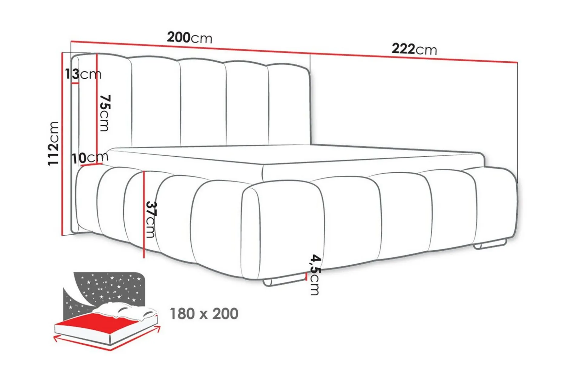 Cleaton Sengeramme 180x200 cm