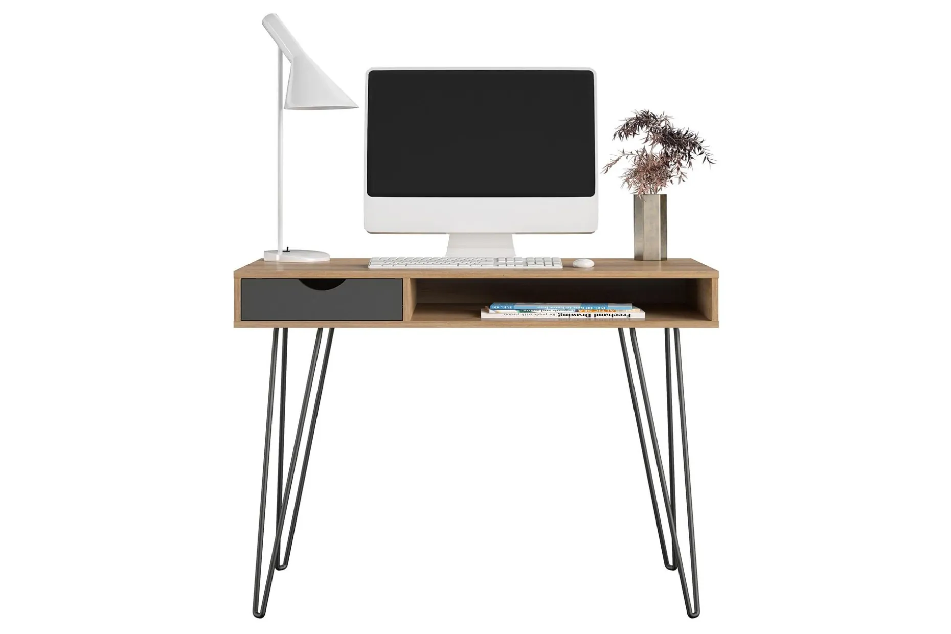 Concord Skrivebord 106 cm med Oppbevaring Skuff Grå/Natur/Sv
