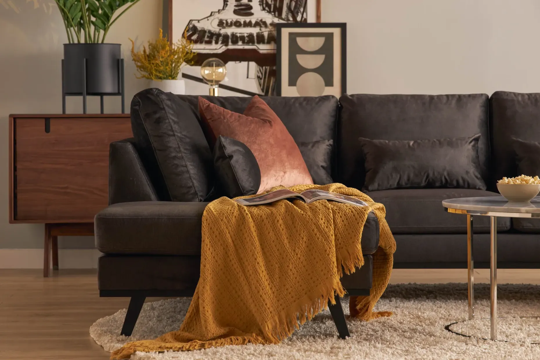 Copenhagen Compact 4-seters Venstrevendt U-formet Large Sofa med Divan og Sjeselong i Fløyel