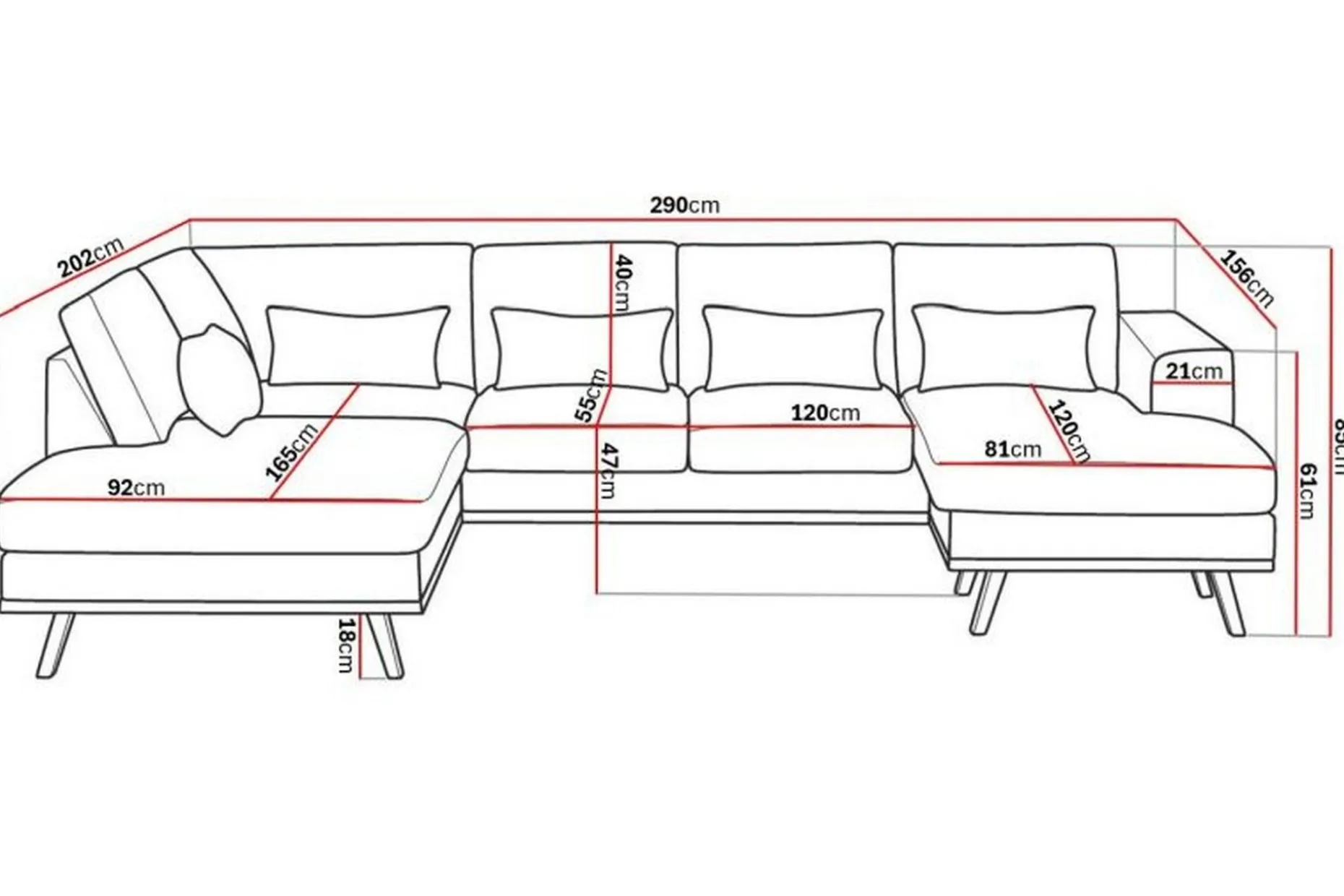 Copenhagen Compact 4-seters Venstrevendt U-formet Large Sofa med Divan og Sjeselong i Fløyel