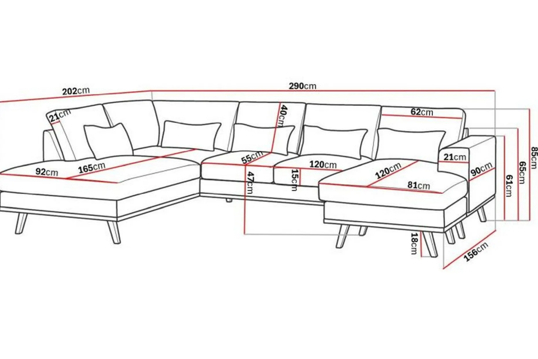 Copenhagen Compact 4-seters Venstrevendt U-formet Large Sofa med Divan og Sjeselong i Fløyel