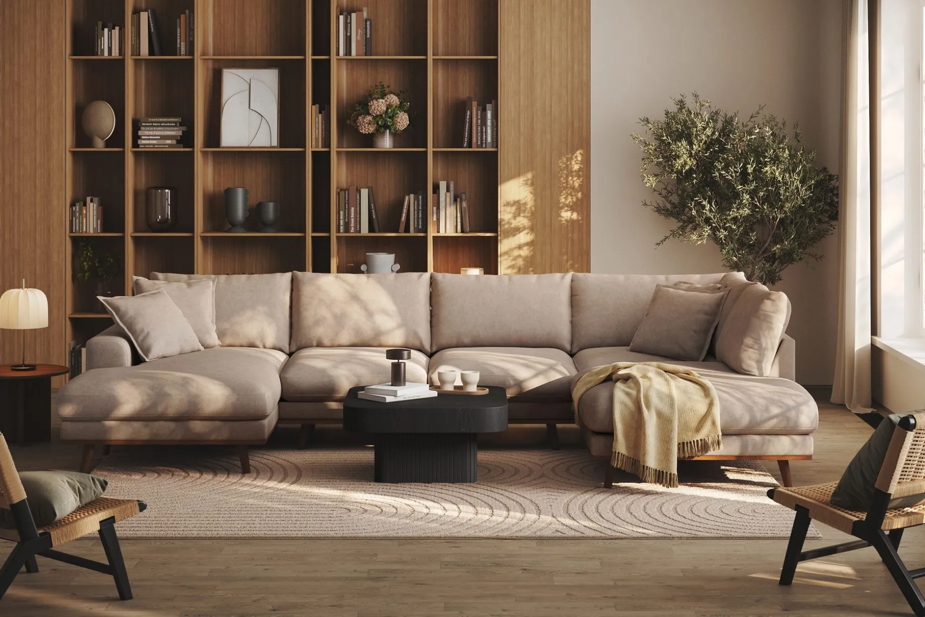 Copenhagen Premium 5-personers Højrevendt U-formet Dyb Sofa med Divan og Chaiselong i Stoff