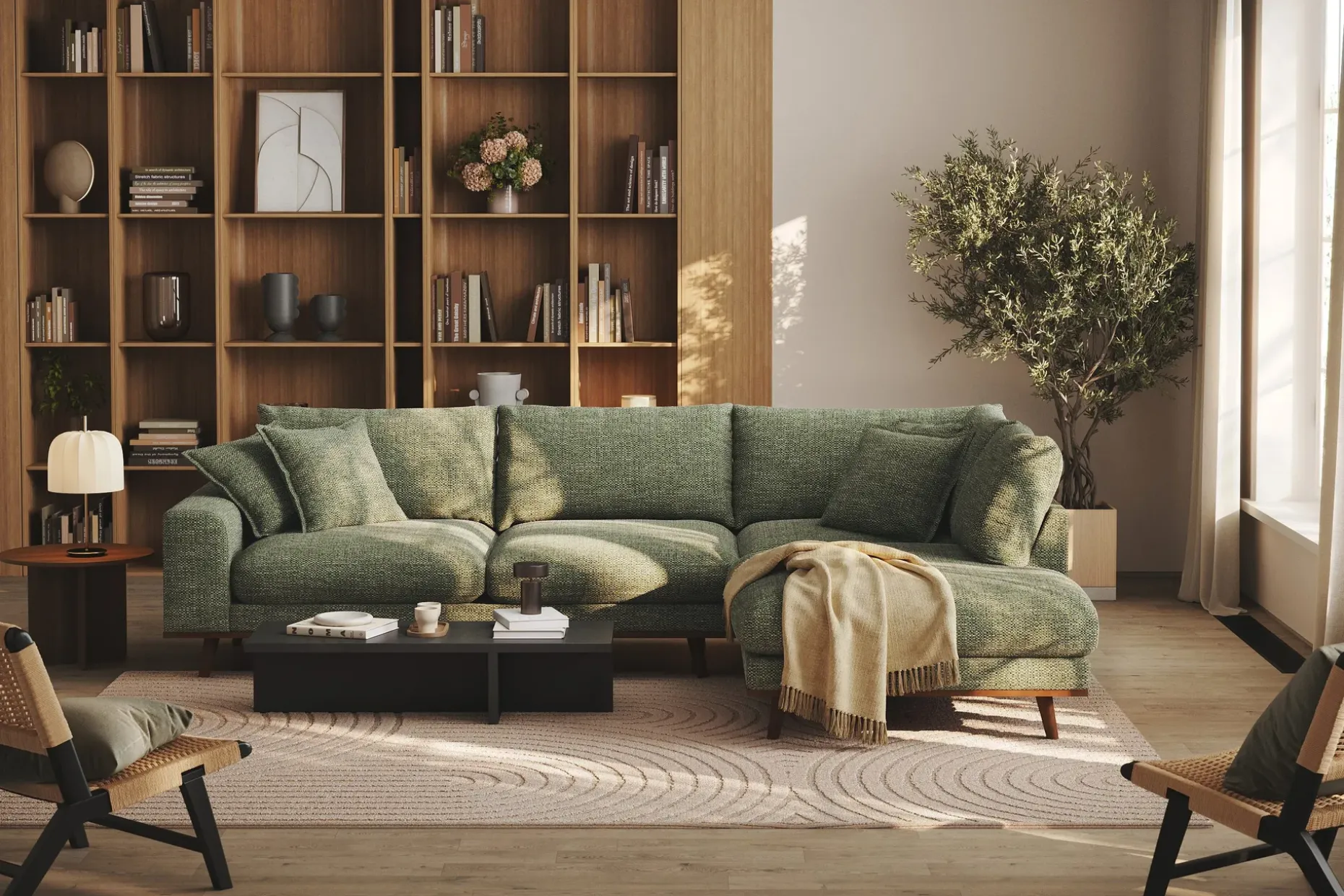 Copenhagen Premium 4-personers Højrevendt L-formet Dyb Chaiselongsofa i Chenille