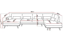 Copenhagen 5-seters Høyrevendt U-formet Sofa med Divan og Sjeselong i Fløyel