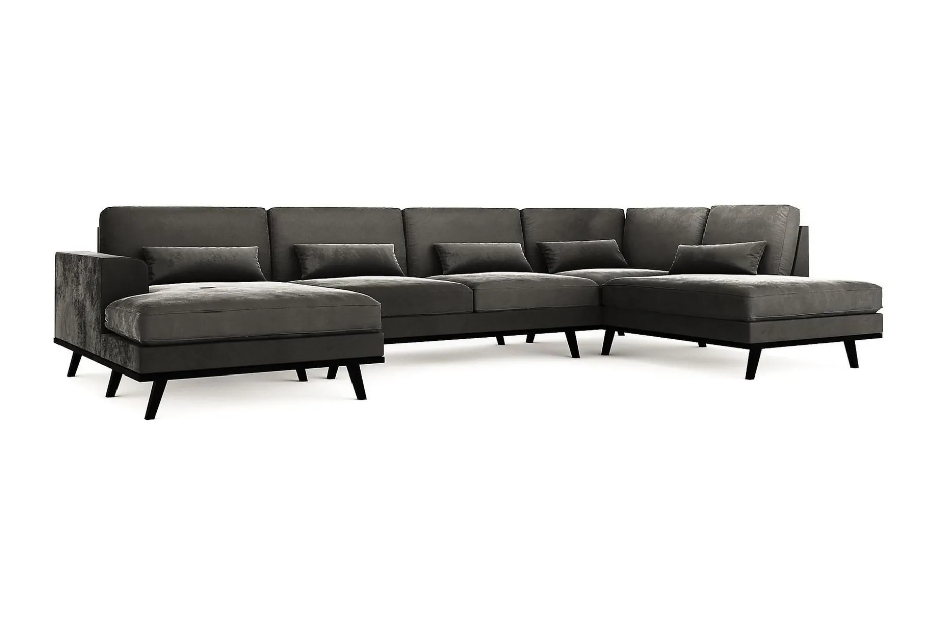 Copenhagen 5-seters Høyrevendt U-formet Sofa med Divan og Sjeselong i Fløyel