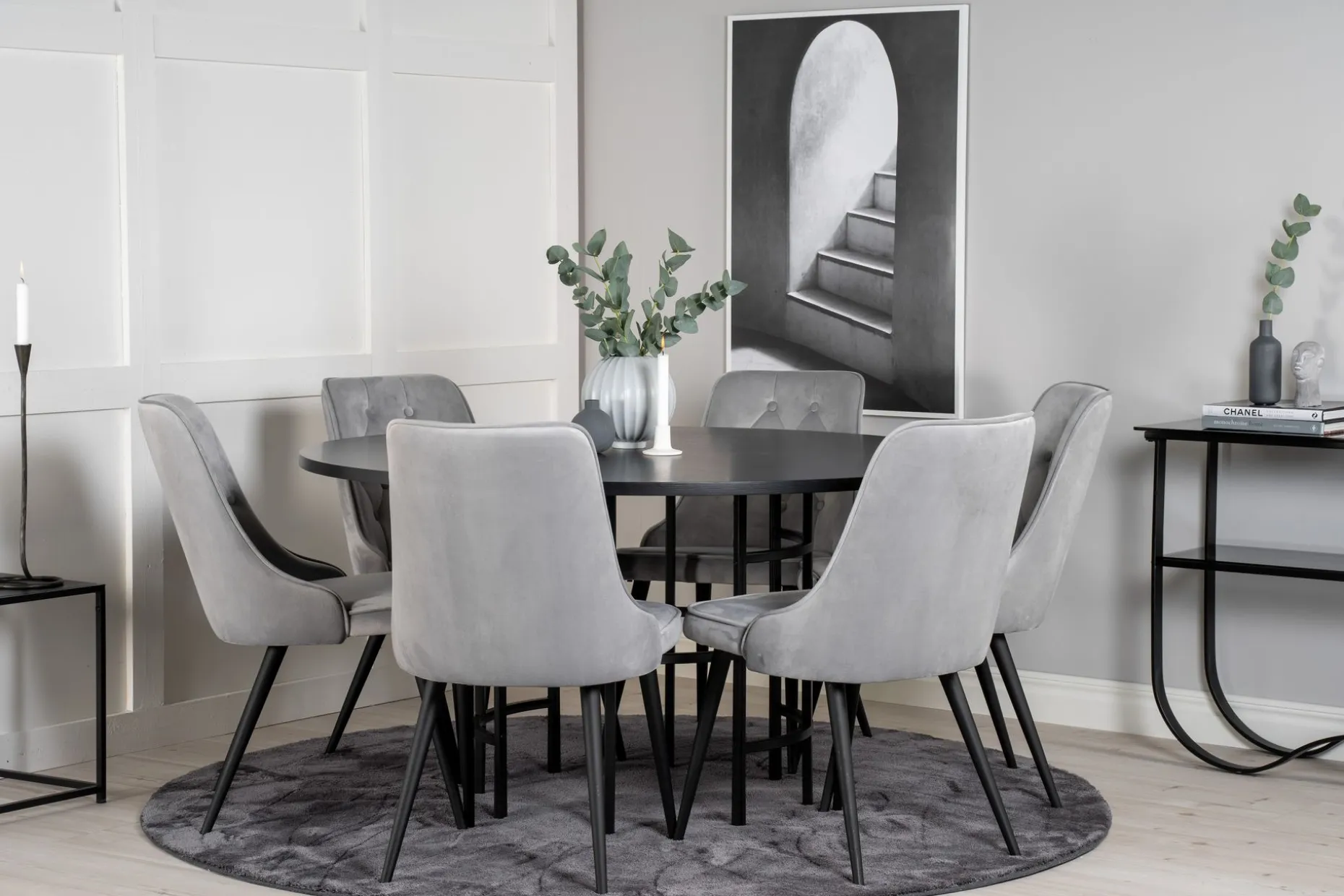 Copenhagen Spisegruppe 140 cm Rund med 6 Velvet Stoler