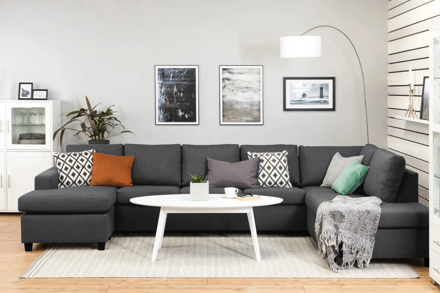 Crazy 5-seters Høyrevendt U-formet X-Large Sofa med Divan og Sjeselong i Stoff